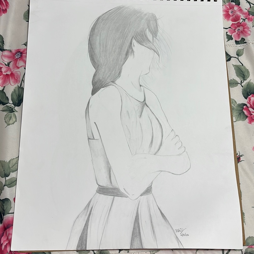 Looking away girl drawing